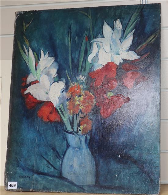 Philip Naviasky (1894-1982) oil on board, Still life of flowers in a vase, signed, 61 x 50cm, unframed